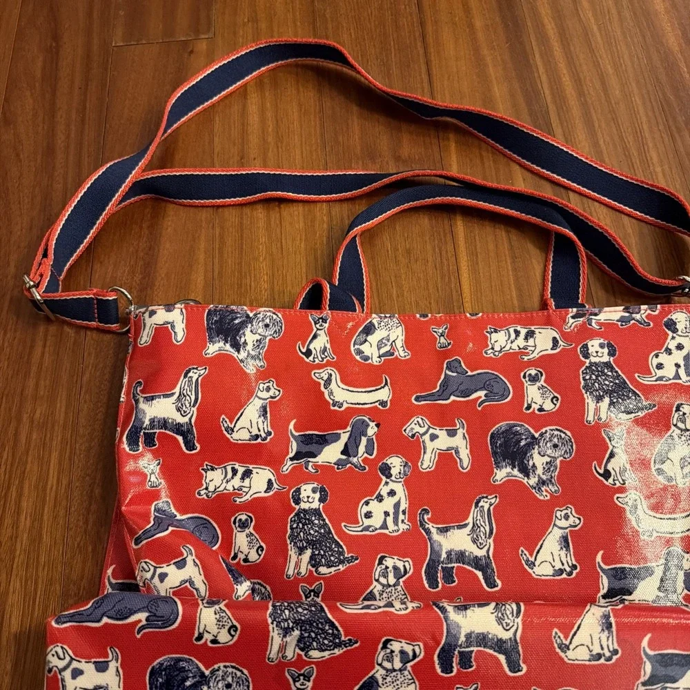 Cath Kidston Original London Oilcloth Dog Print Tote Red Navy Straps